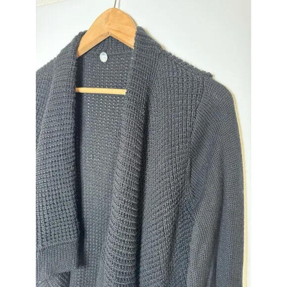 Margaret O’Leary Wool Tunic Cardigan Small Black Knit Lagenlook Minimalist Boho