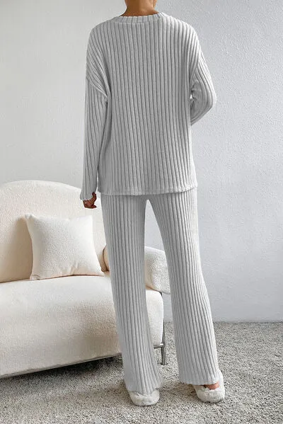 Marla Ribbed V-Neck Top and Pants Lounge Set