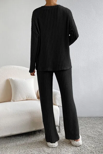 Marla Ribbed V-Neck Top and Pants Lounge Set