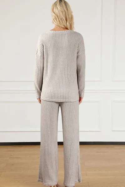 Marla Ribbed V-Neck Top and Pants Lounge Set