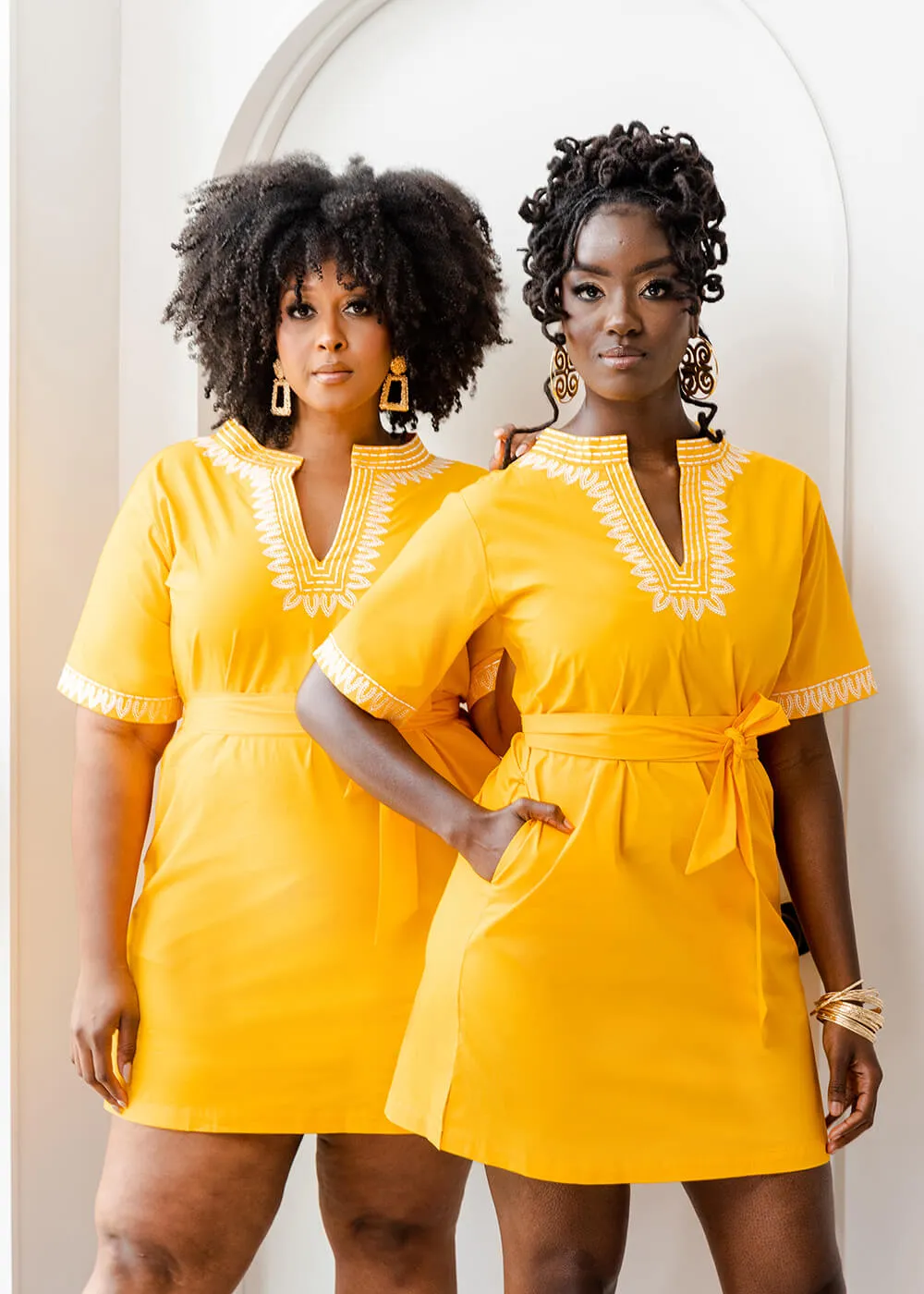 Marli Women's African Embroidered Tunic Dress (Gold) - Clearance