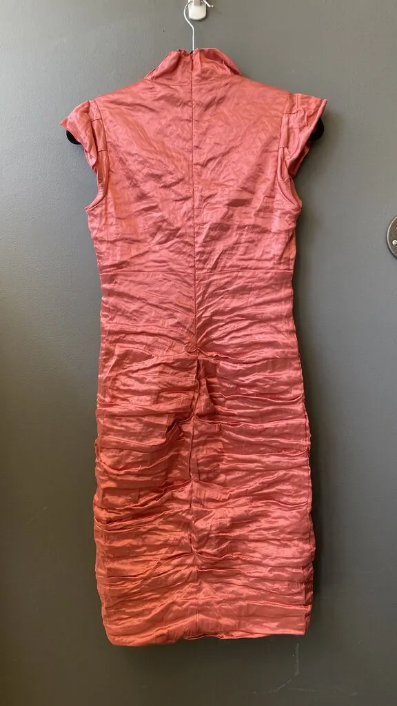 Metallic Ruched Satin Sheath Dress