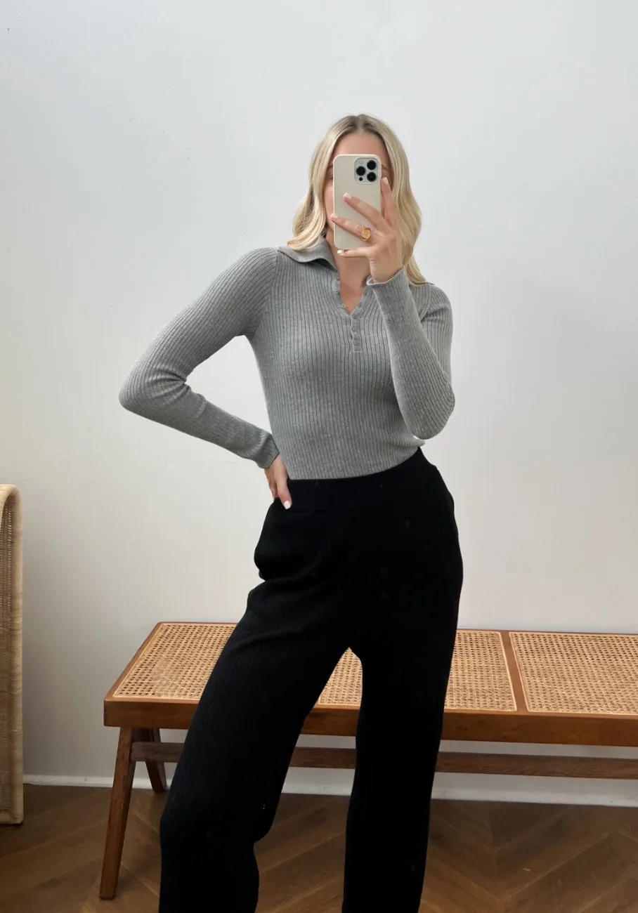 Miann & Co Womens - Shania Button Down Long Sleeve Top - Charcoal