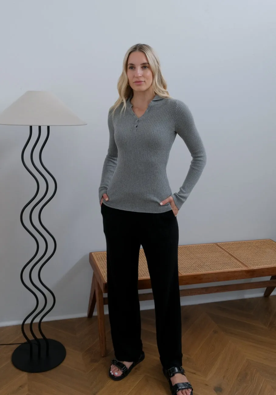 Miann & Co Womens - Shania Button Down Long Sleeve Top - Charcoal