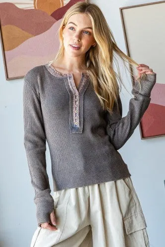 Mineral Wash Henley Thermal L/S with Buttons