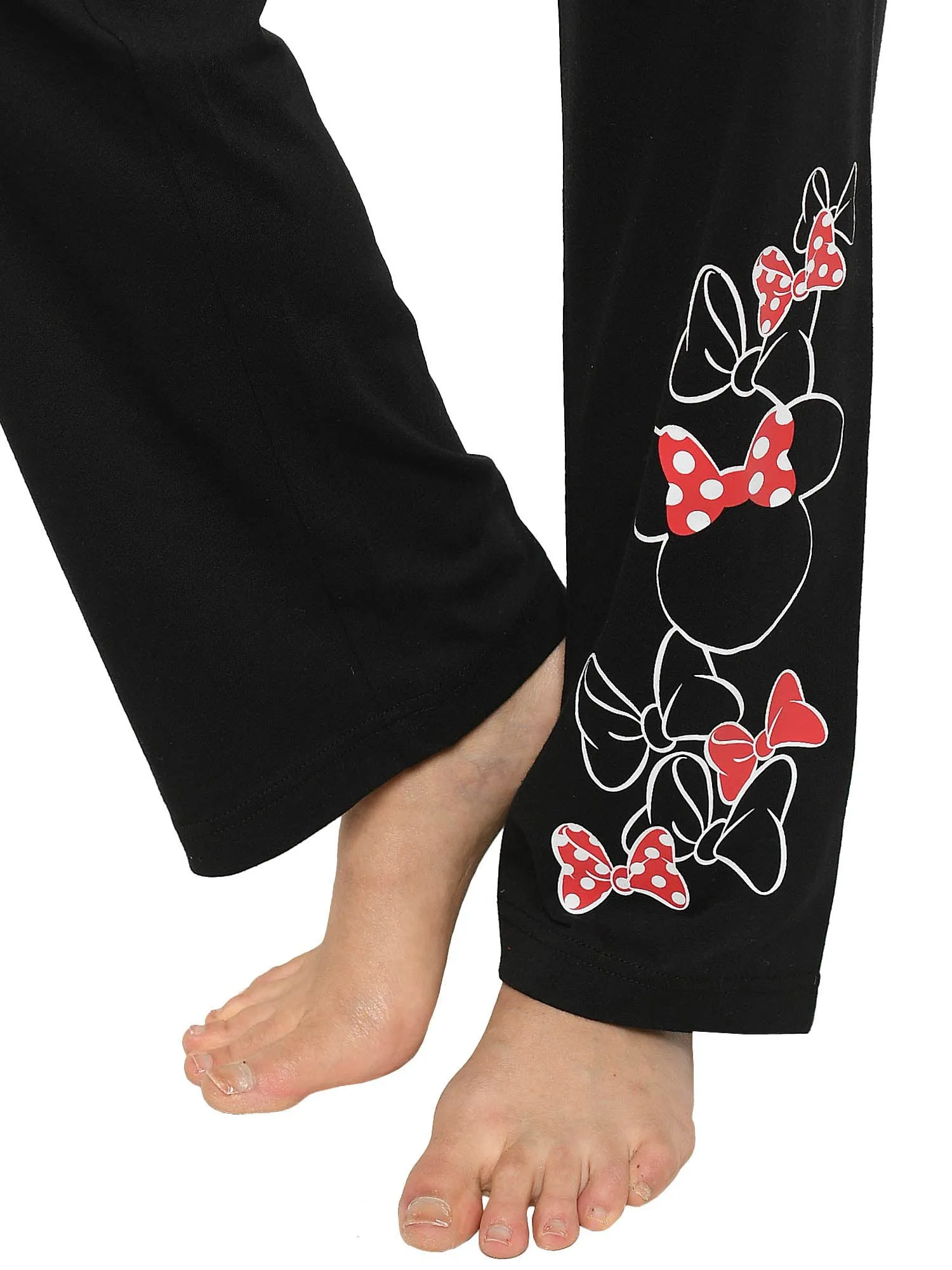 Minnie Mouse Pajama Pants Lounge Wear Black Womens Junior Disney Icon Bows
