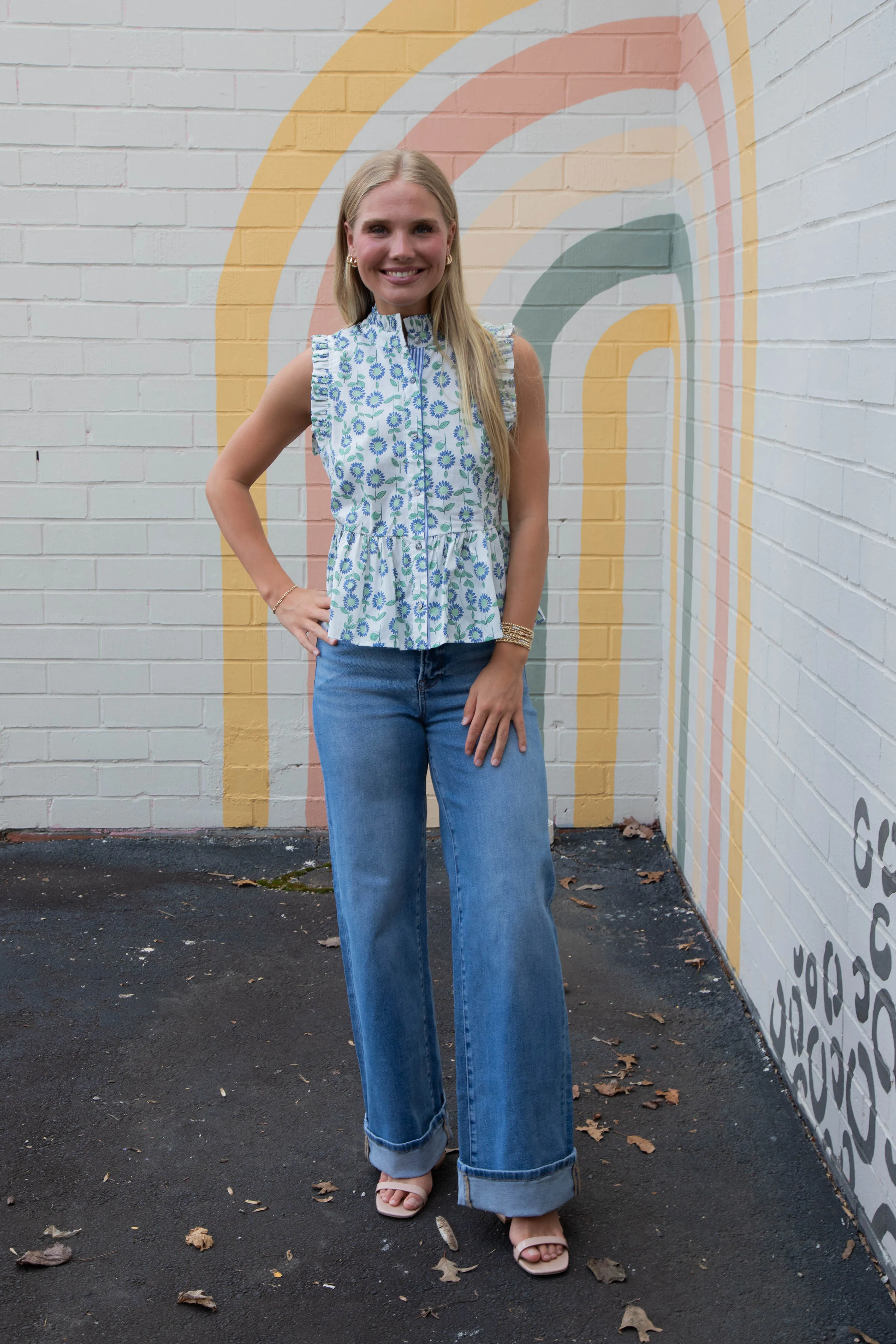 Miriam Sleeveless Floral Peplum Top, Mint