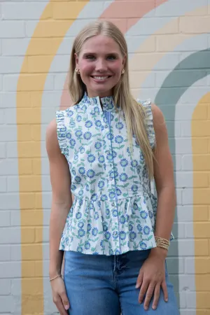 Miriam Sleeveless Floral Peplum Top, Mint