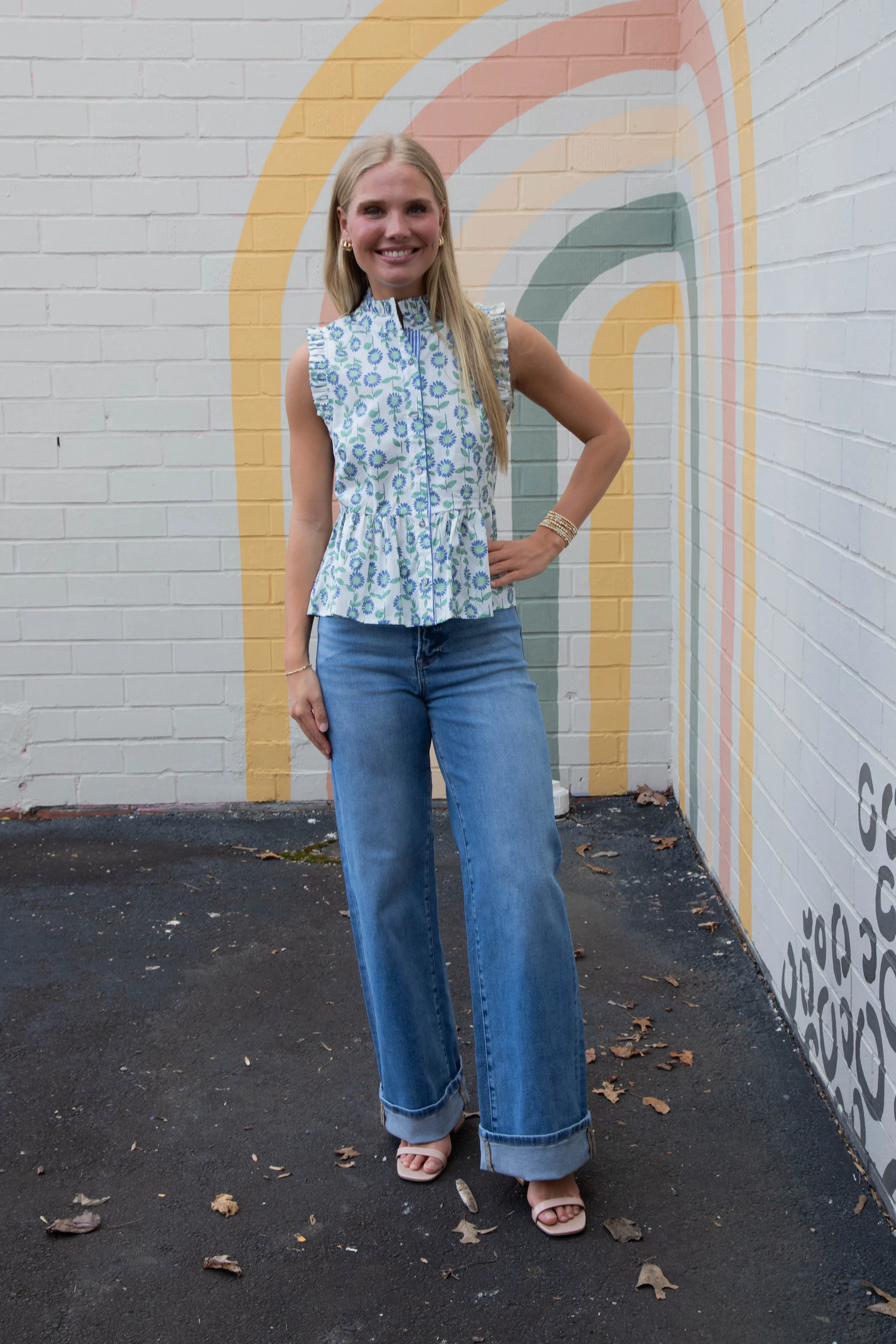 Miriam Sleeveless Floral Peplum Top, Mint