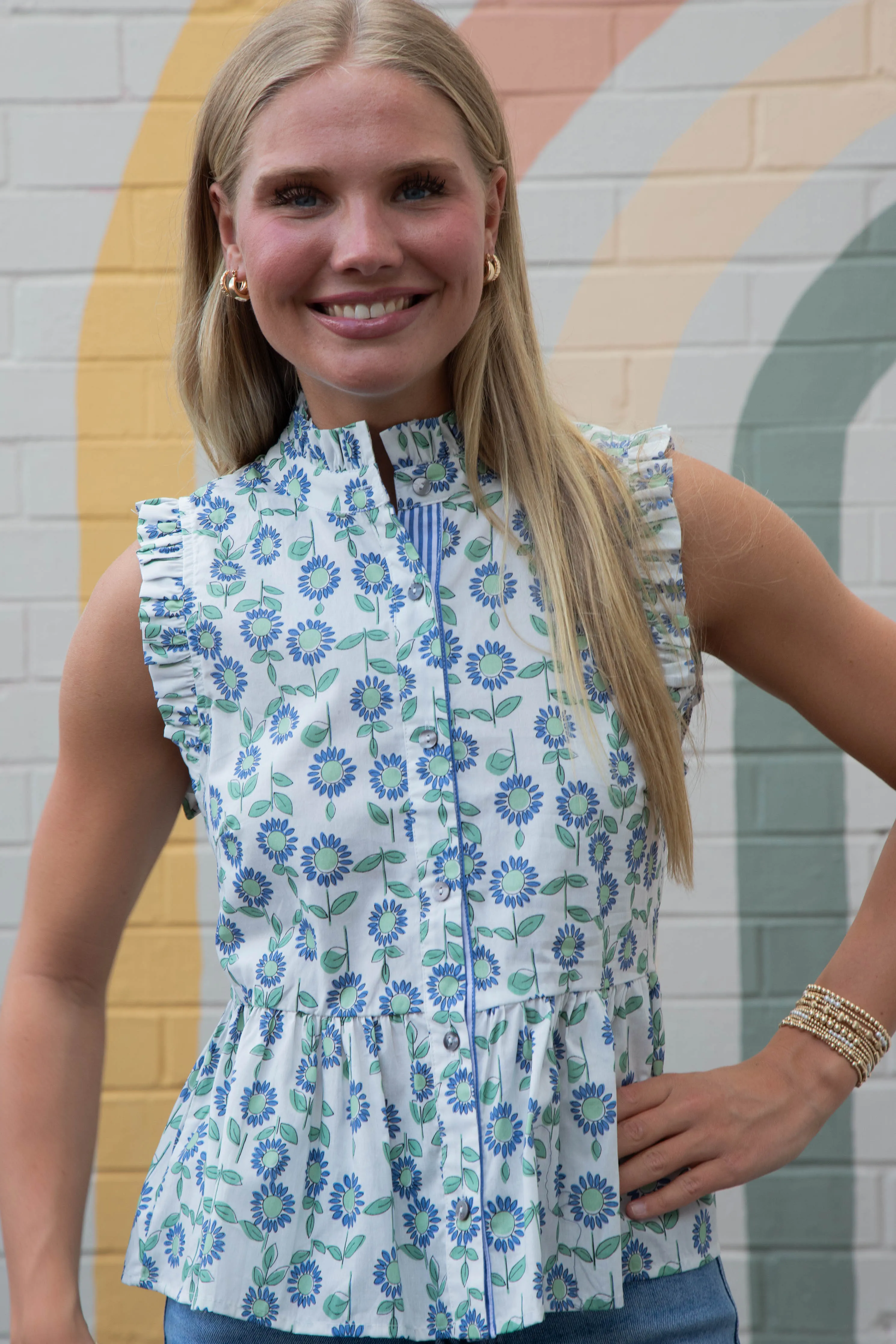 Miriam Sleeveless Floral Peplum Top, Mint