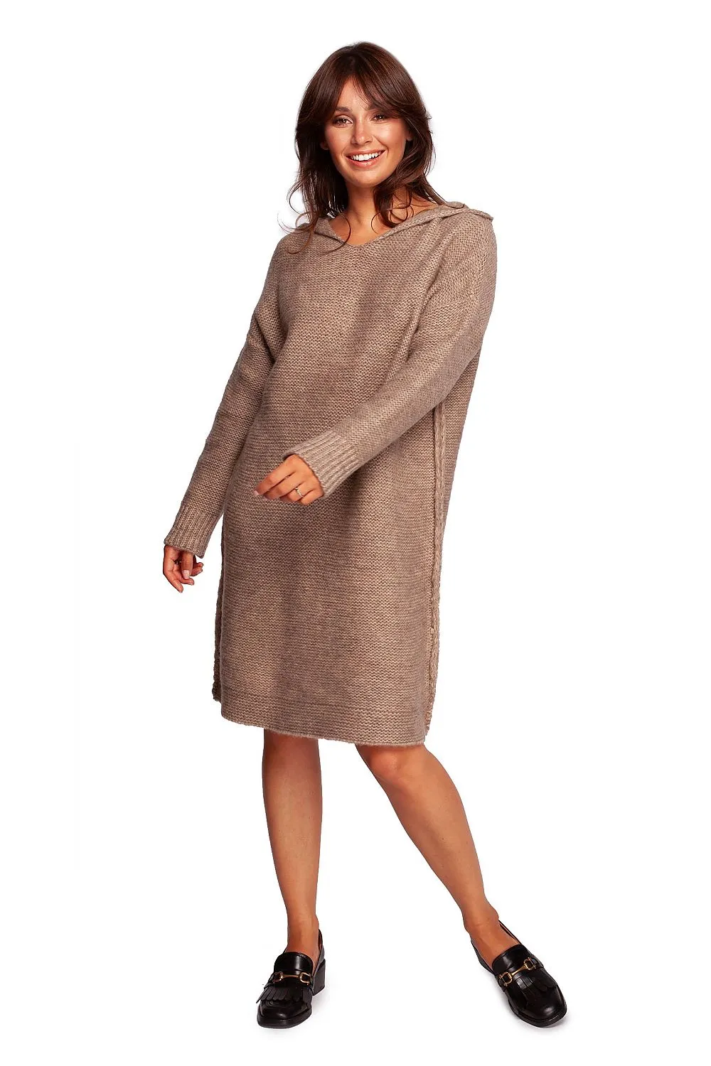 Mismatched Knit Hooded Dress