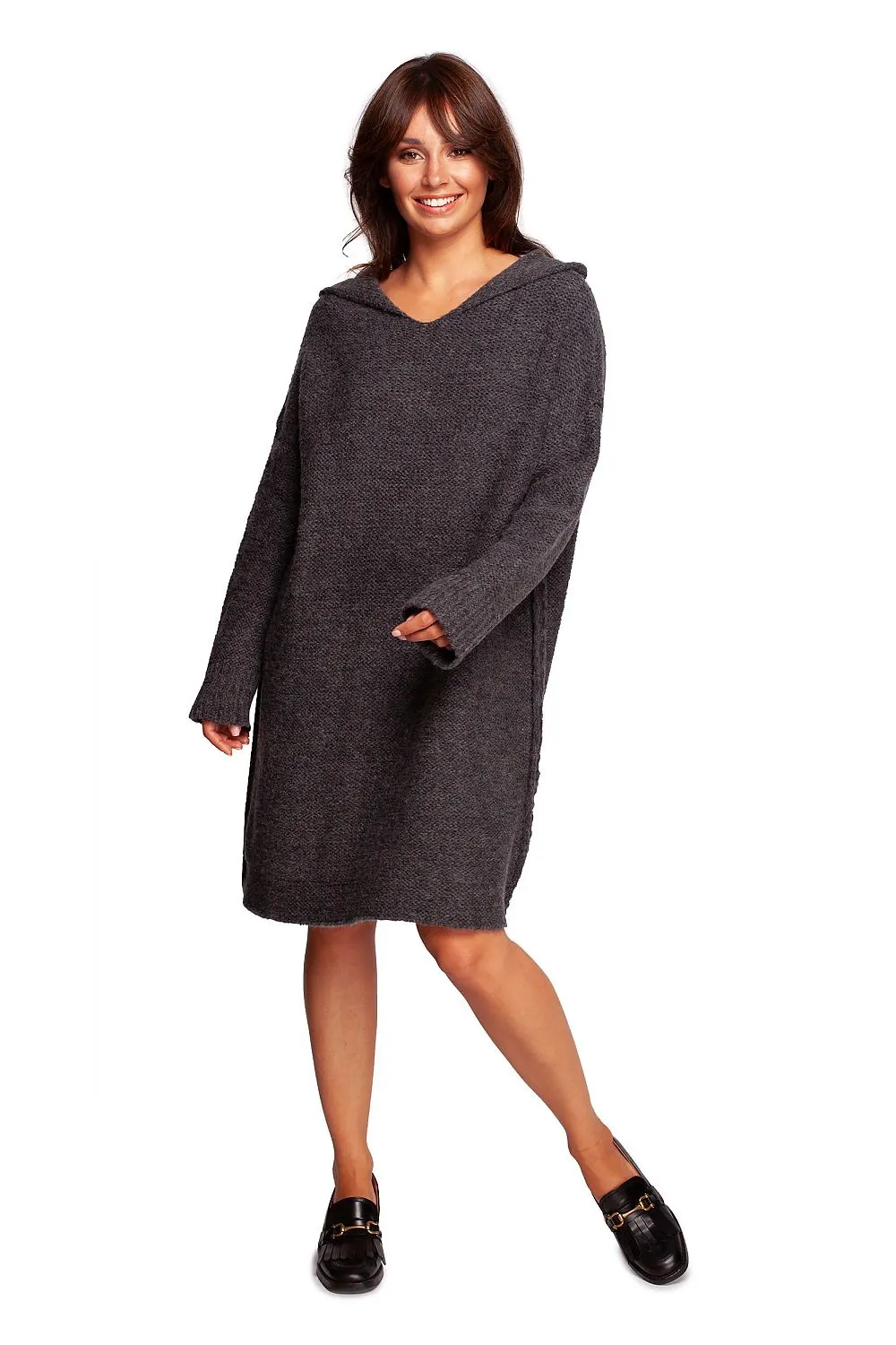 Mismatched Knit Hooded Dress