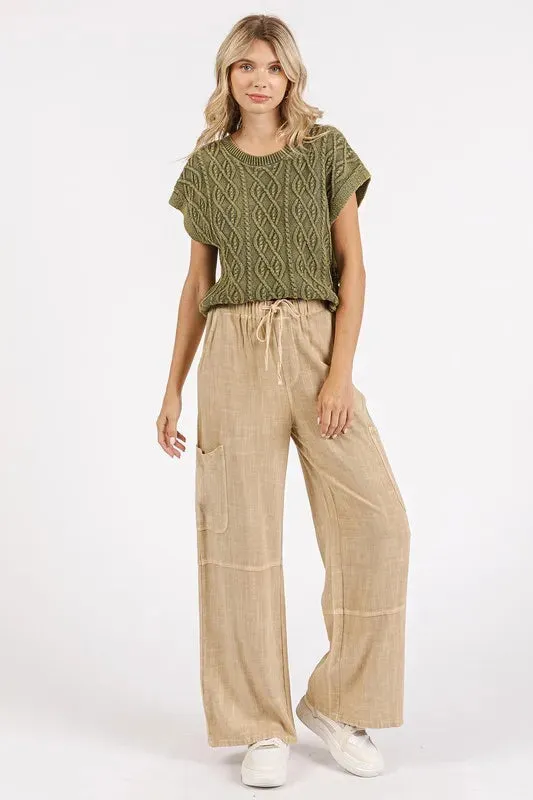 Mittoshop Mineral Wash Drawstring Elastic Waist Pants for Comfort