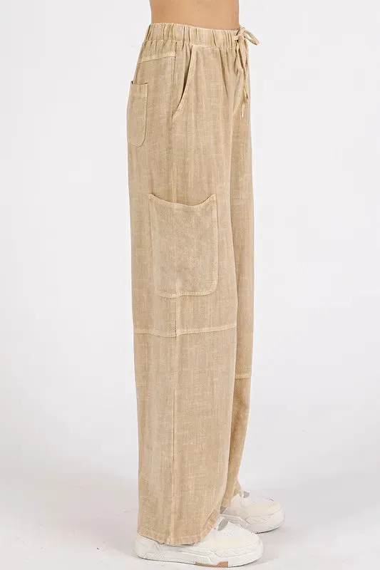 Mittoshop Mineral Wash Drawstring Elastic Waist Pants for Comfort