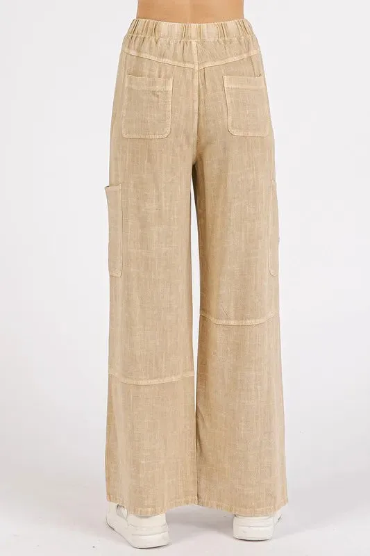 Mittoshop Mineral Wash Drawstring Elastic Waist Pants for Comfort
