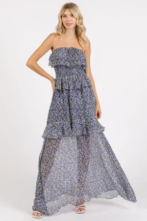 Mittoshop Ruffled Smocked Floral Halter Neck Maxi Dress S-L