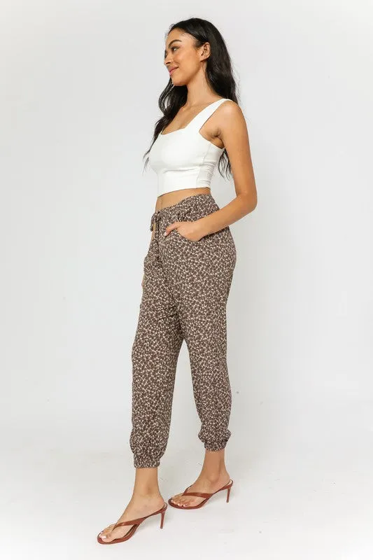 Mocha Floral Drawstring Joggers...