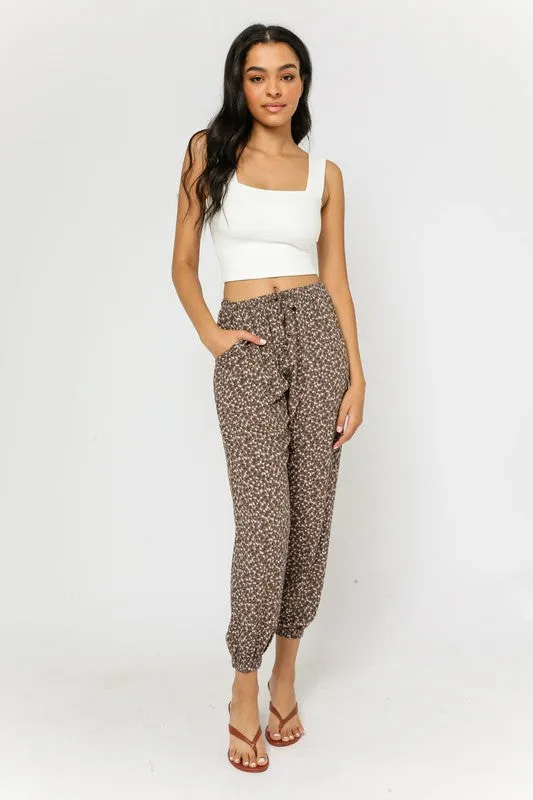 Mocha Floral Drawstring Joggers...