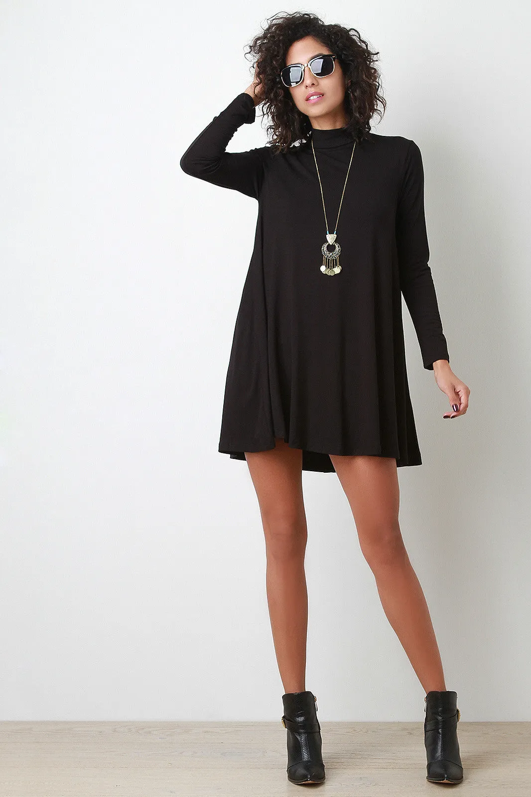 Mock Neck Long Sleeve Shift Dress