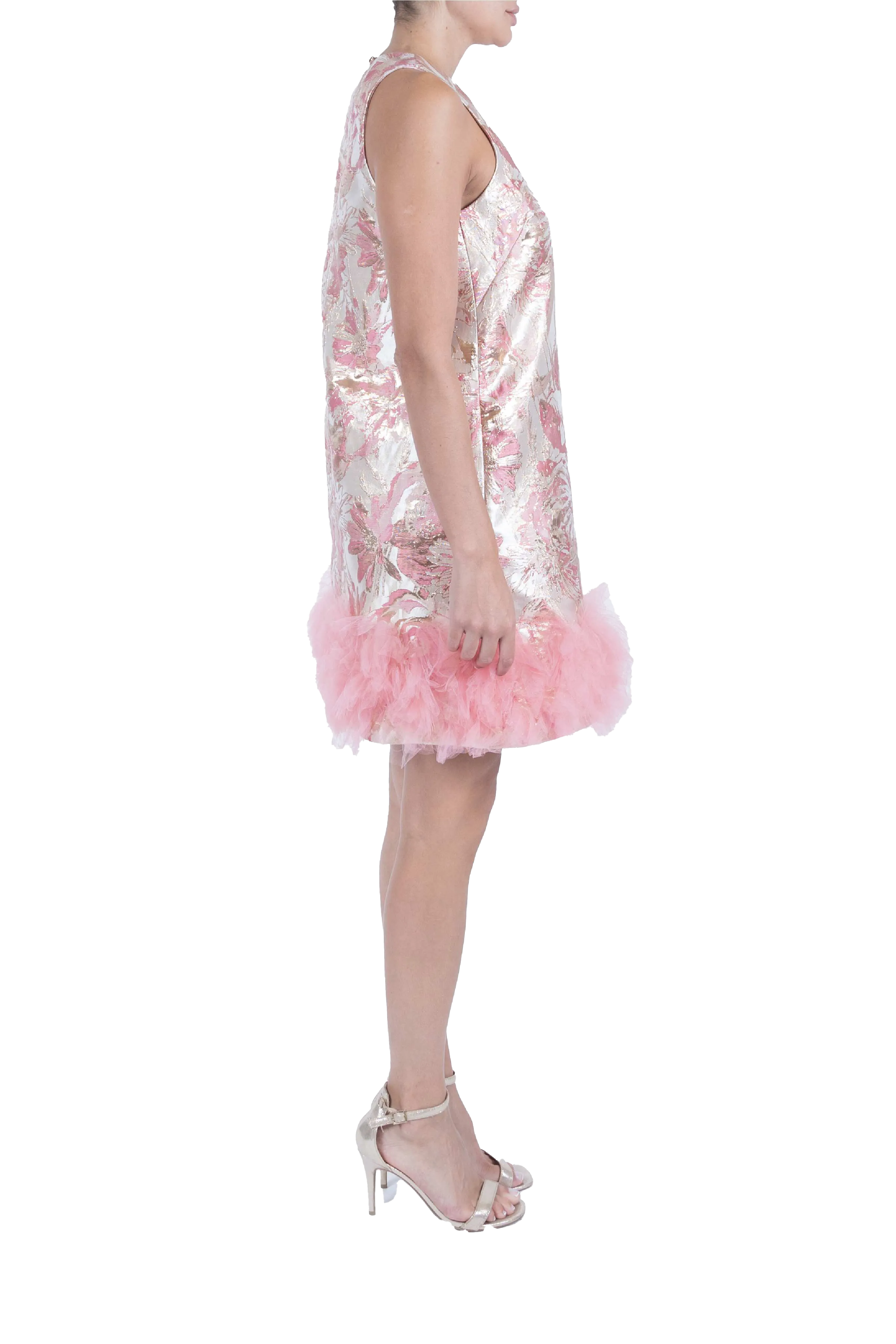 Mock Neck Tulle Hem Short Dress
