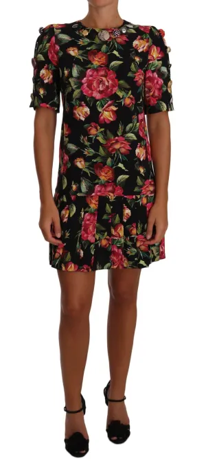 Multicolor Floral Crystal Buttons  Dress