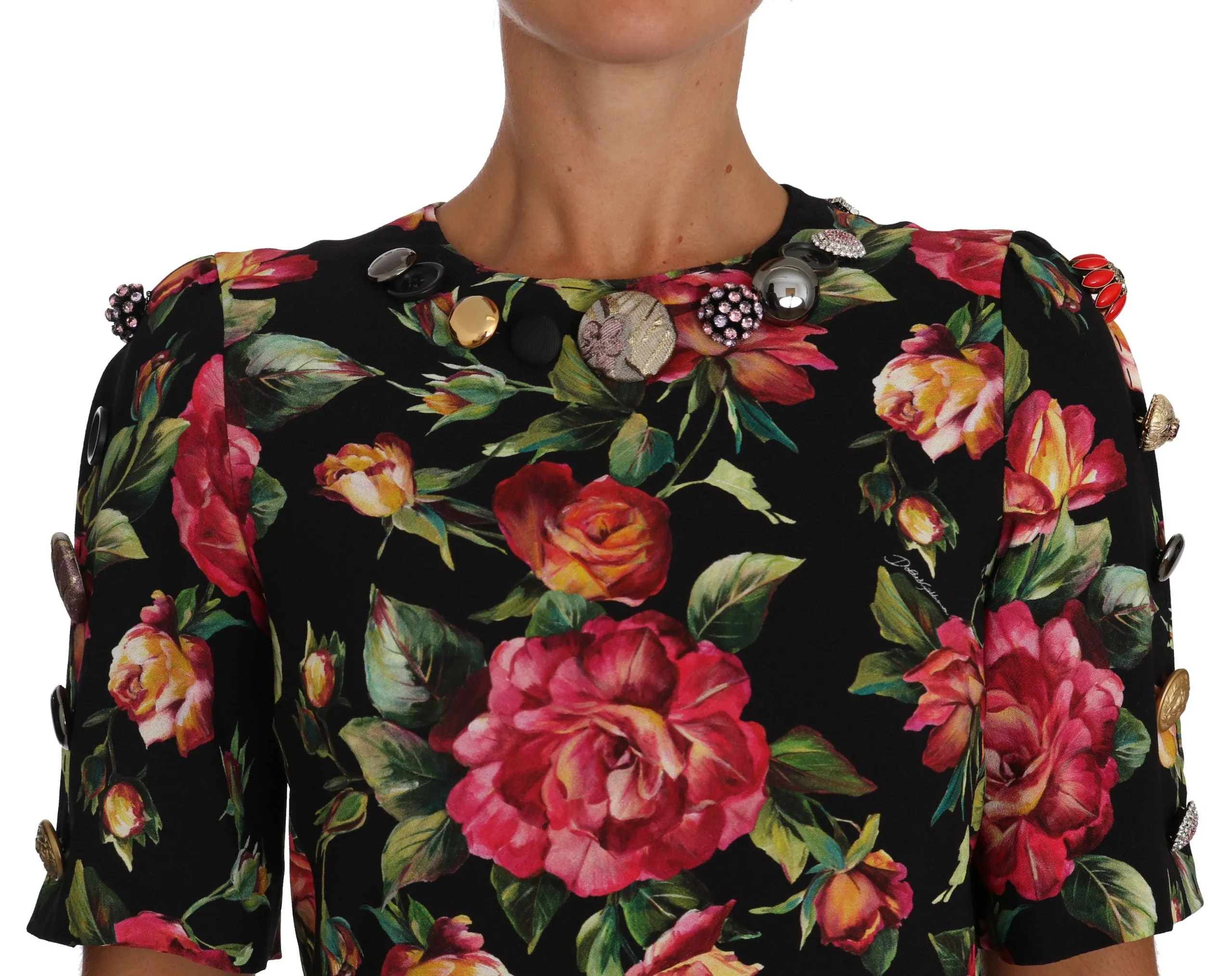 Multicolor Floral Crystal Buttons  Dress