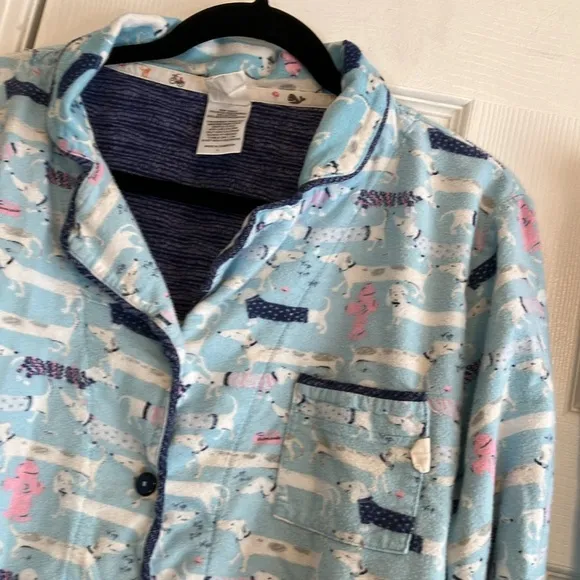 Munki Munki dog Dachshund wiener dog print pajama set light blue flannel L XL
