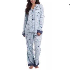 Munki Munki dog Dachshund wiener dog print pajama set light blue flannel L XL