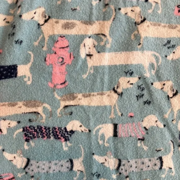 Munki Munki dog Dachshund wiener dog print pajama set light blue flannel L XL