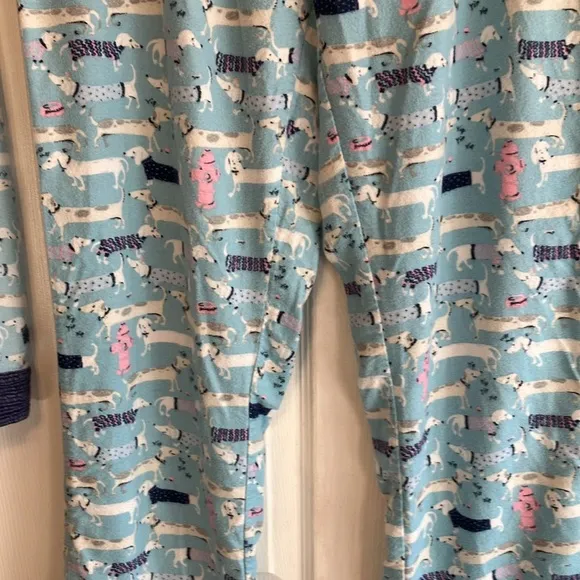 Munki Munki dog Dachshund wiener dog print pajama set light blue flannel L XL
