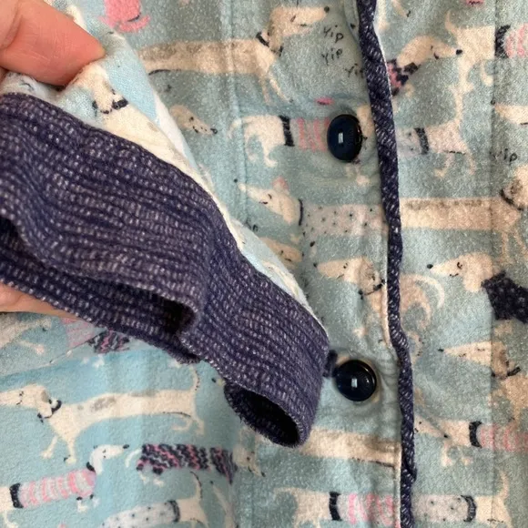 Munki Munki dog Dachshund wiener dog print pajama set light blue flannel L XL