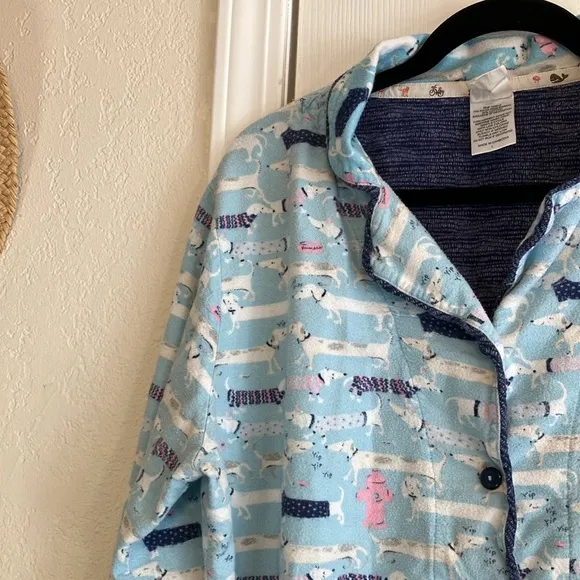 Munki Munki dog Dachshund wiener dog print pajama set light blue flannel L XL