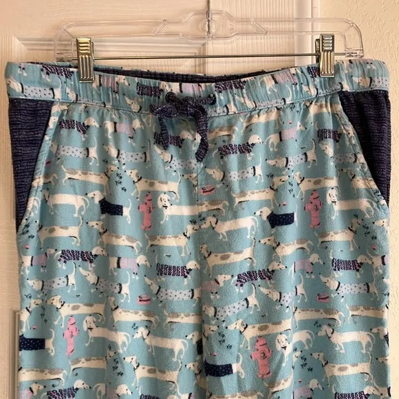 Munki Munki dog Dachshund wiener dog print pajama set light blue flannel L XL