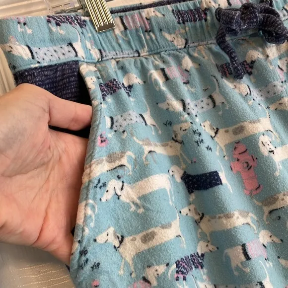 Munki Munki dog Dachshund wiener dog print pajama set light blue flannel L XL