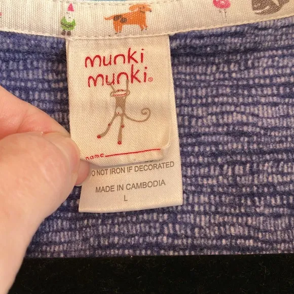 Munki Munki dog Dachshund wiener dog print pajama set light blue flannel L XL