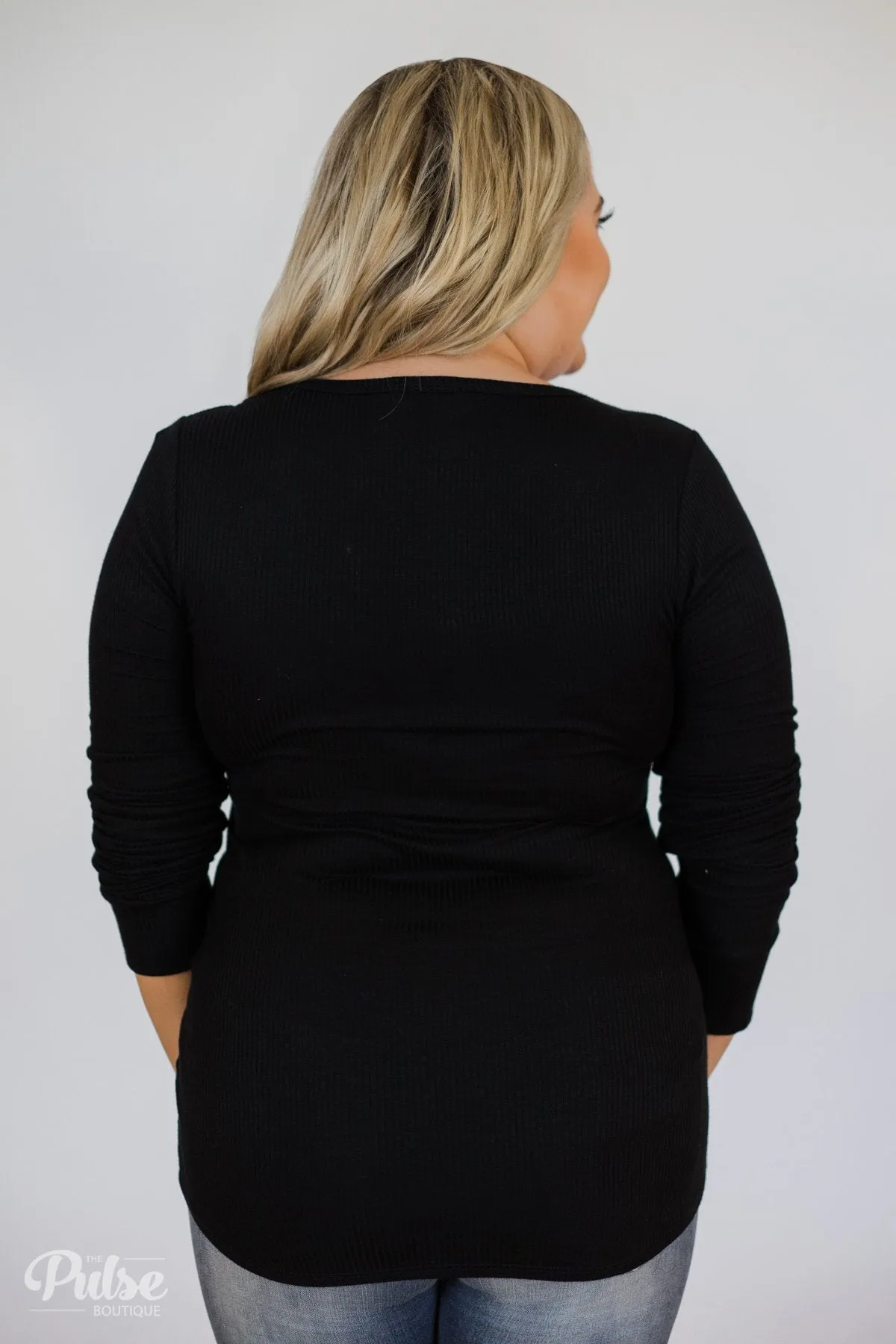 Need You Now 5-Button Henley Top- Black