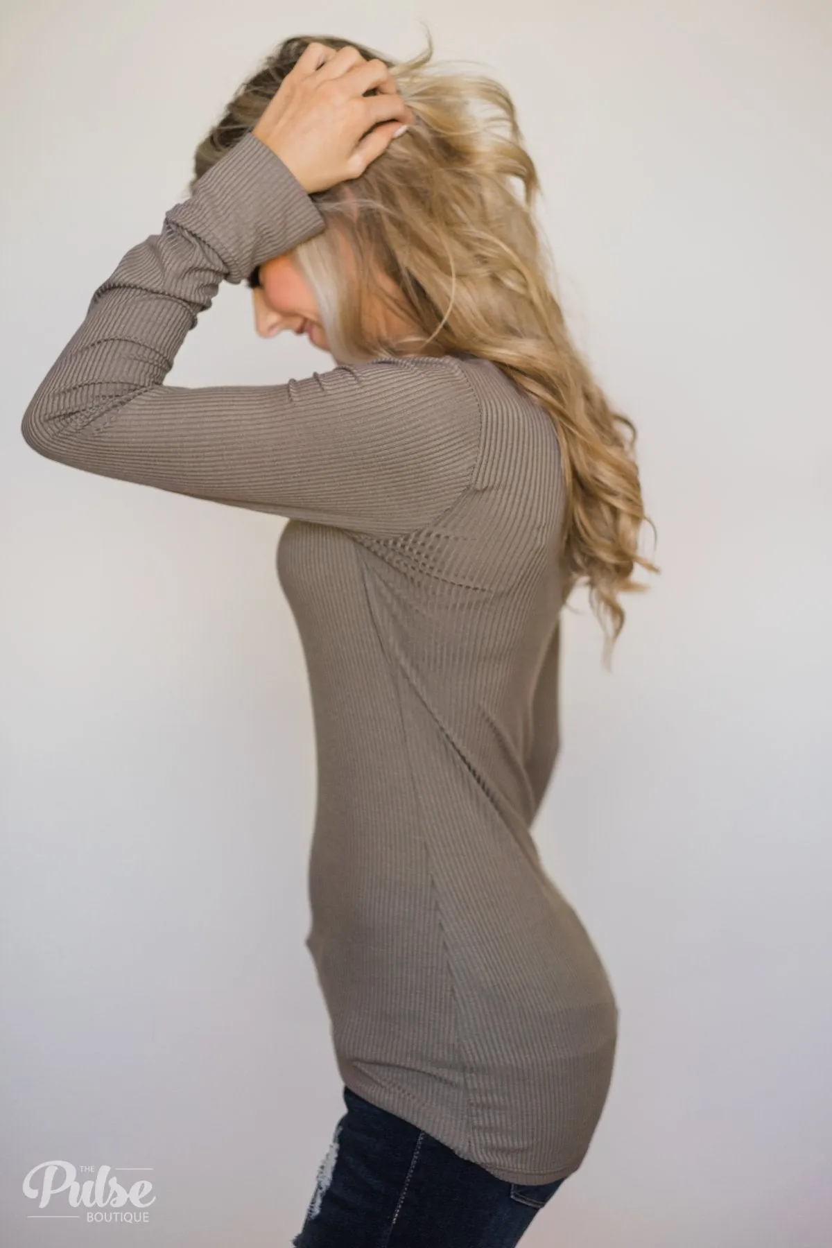 Need You Now 5-Button Henley Top- Mocha