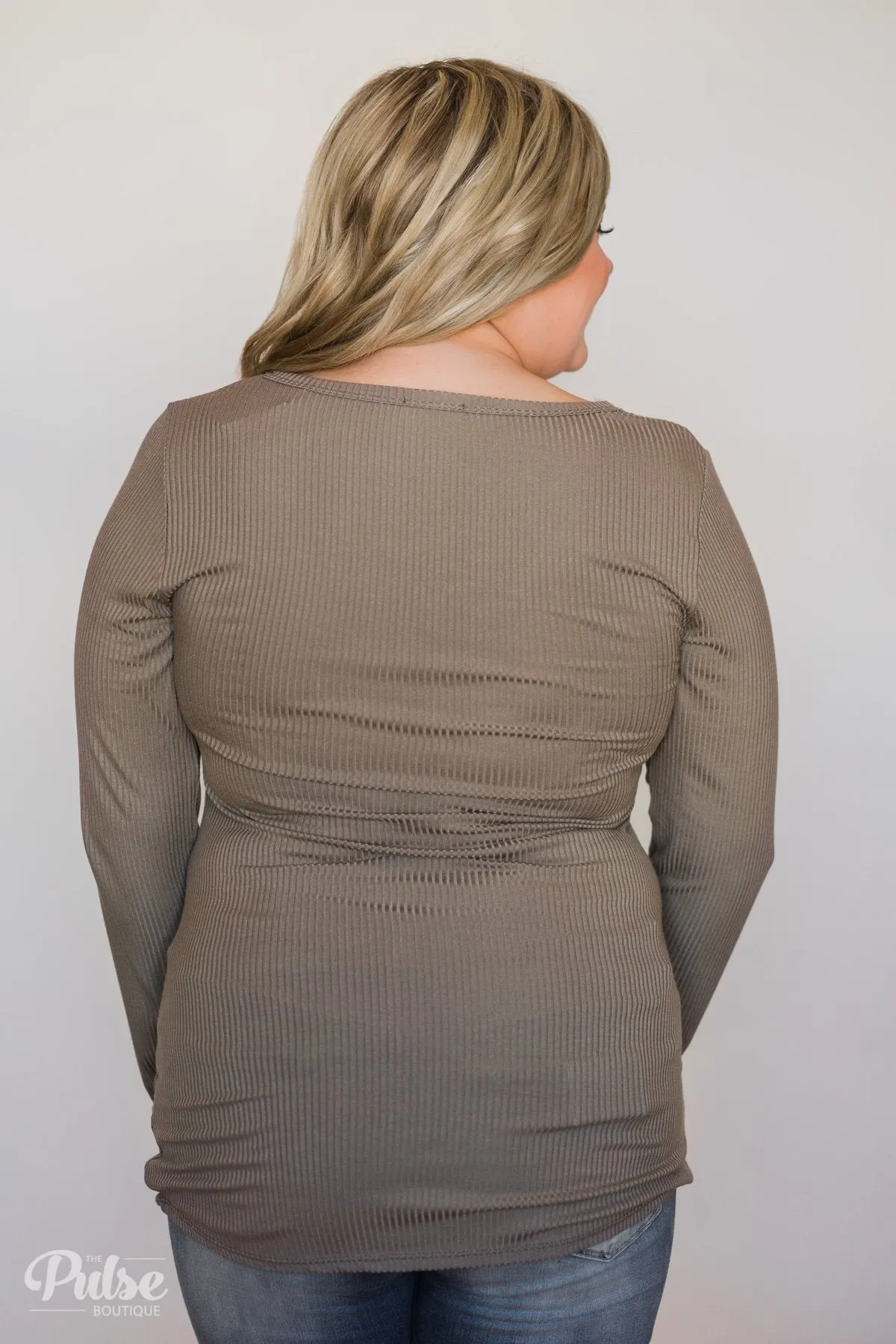 Need You Now 5-Button Henley Top- Mocha