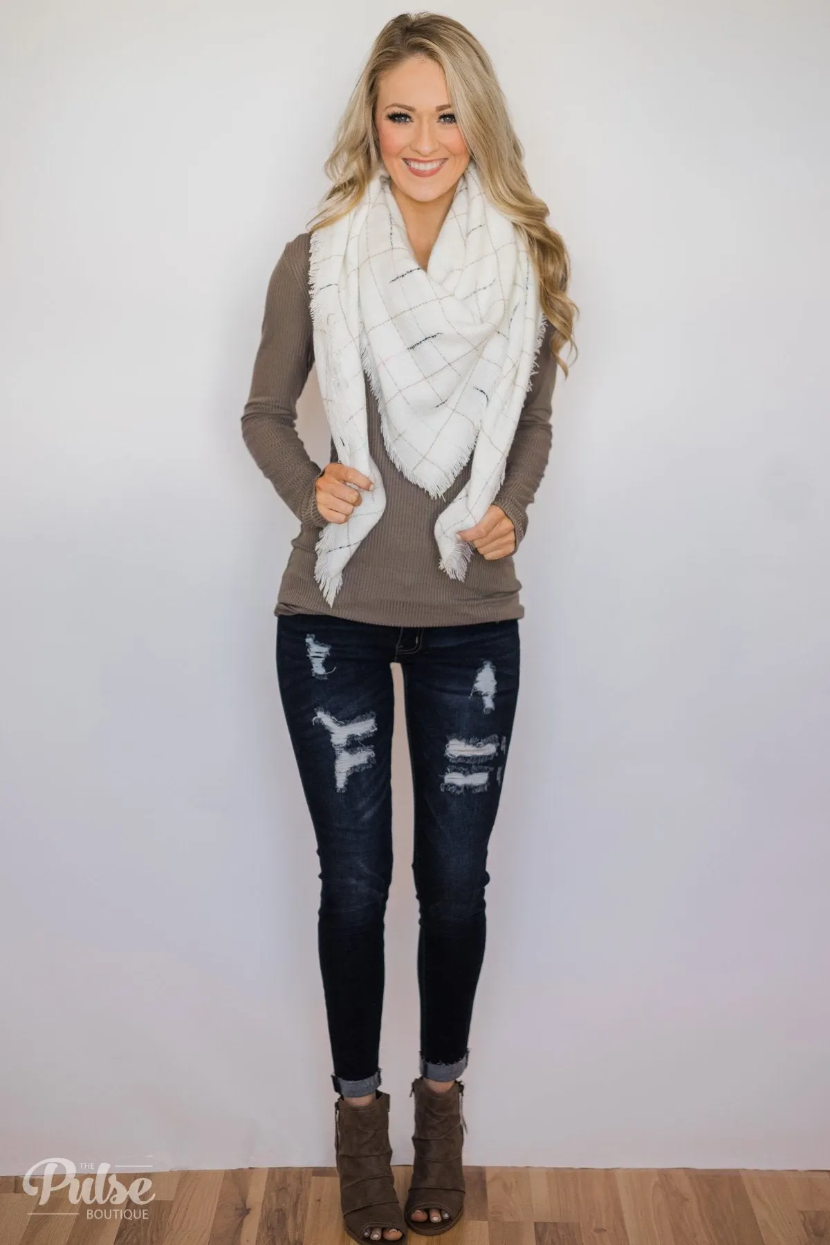 Need You Now 5-Button Henley Top- Mocha