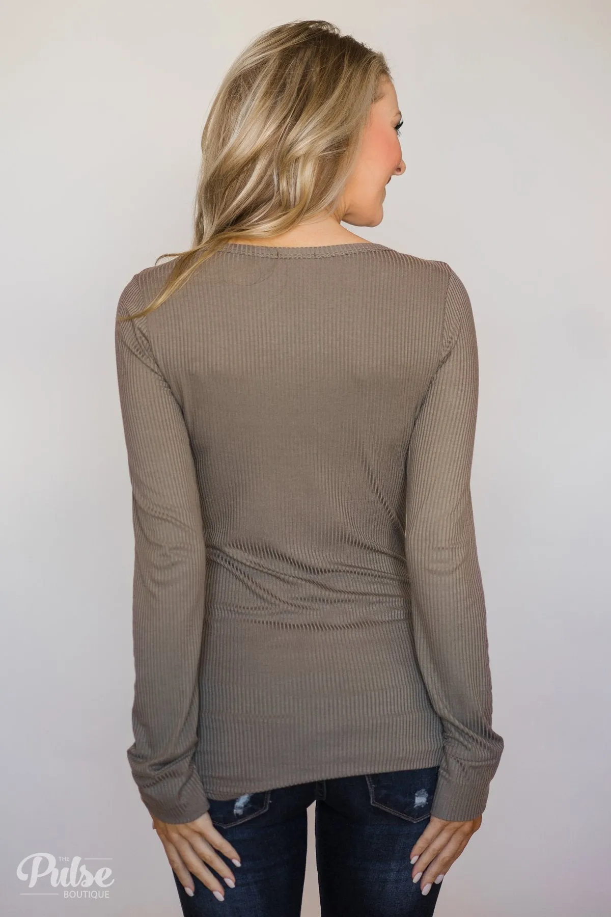 Need You Now 5-Button Henley Top- Mocha