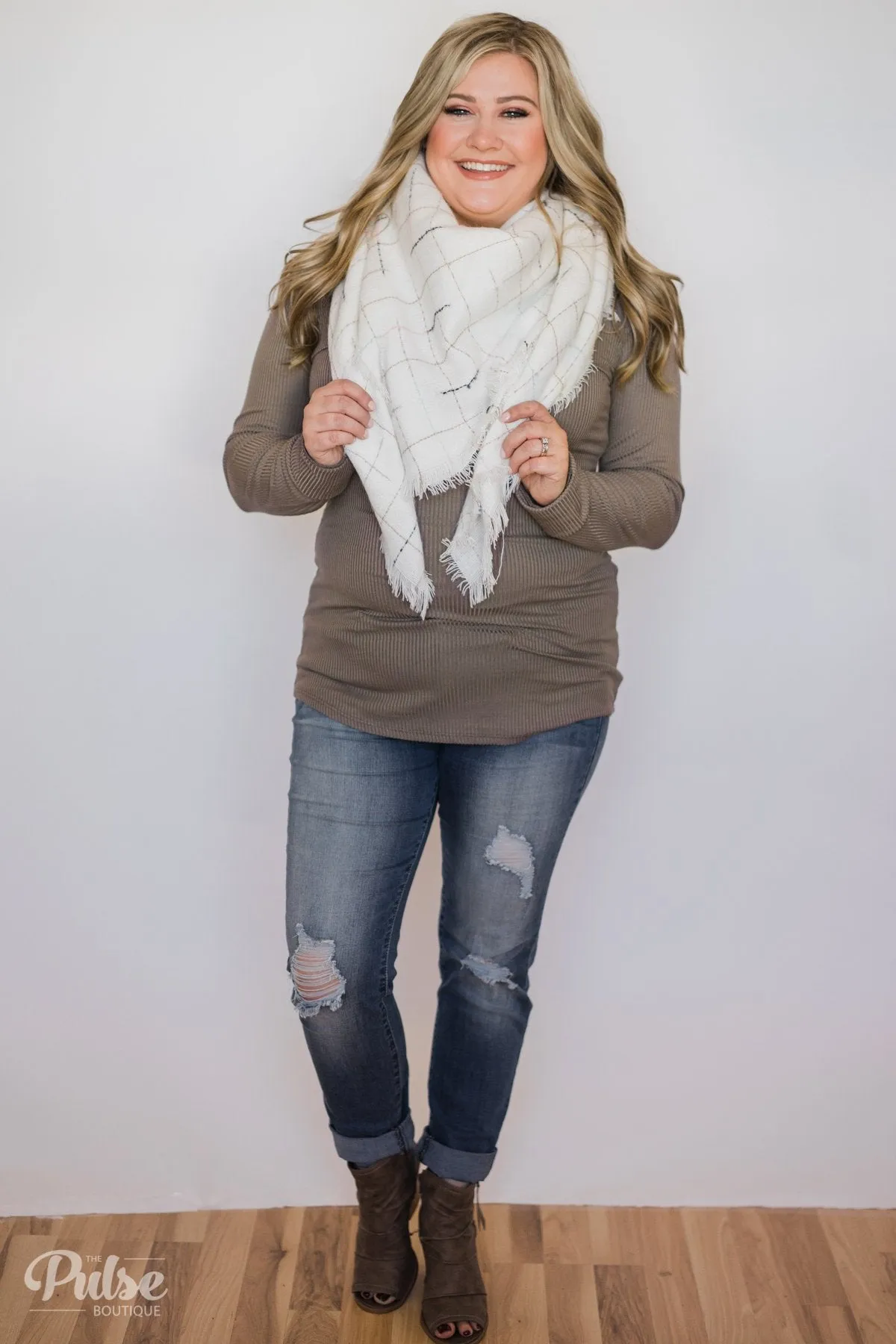 Need You Now 5-Button Henley Top- Mocha