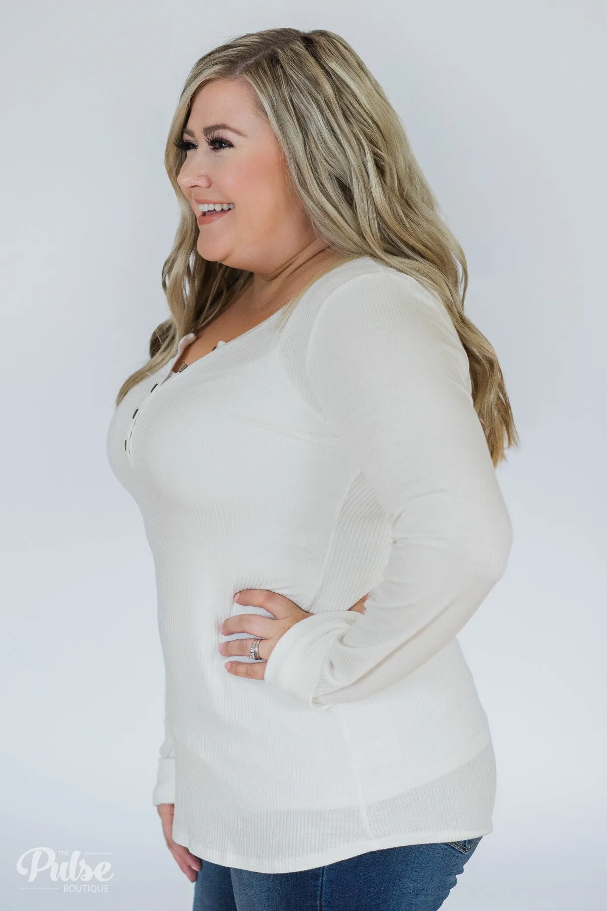 Need You Now 5-Button Henley Top- White