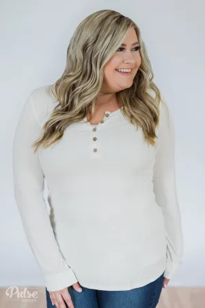 Need You Now 5-Button Henley Top- White