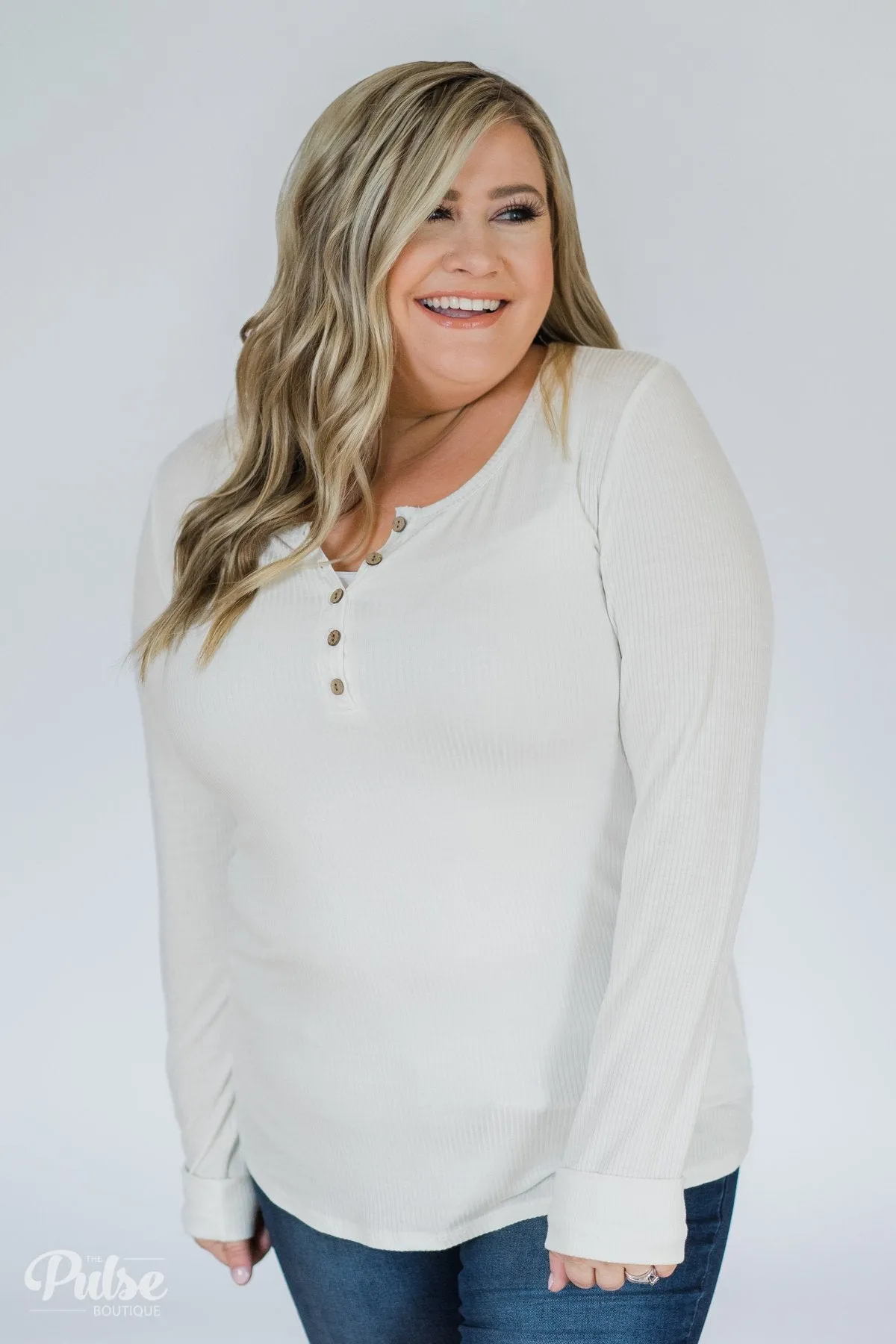 Need You Now 5-Button Henley Top- White