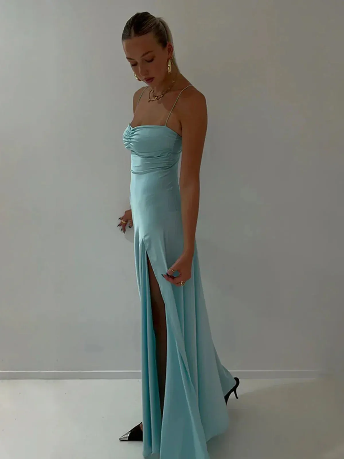 Notori | Spaghetti Straps Red Sheath Long Prom Dresses With Split