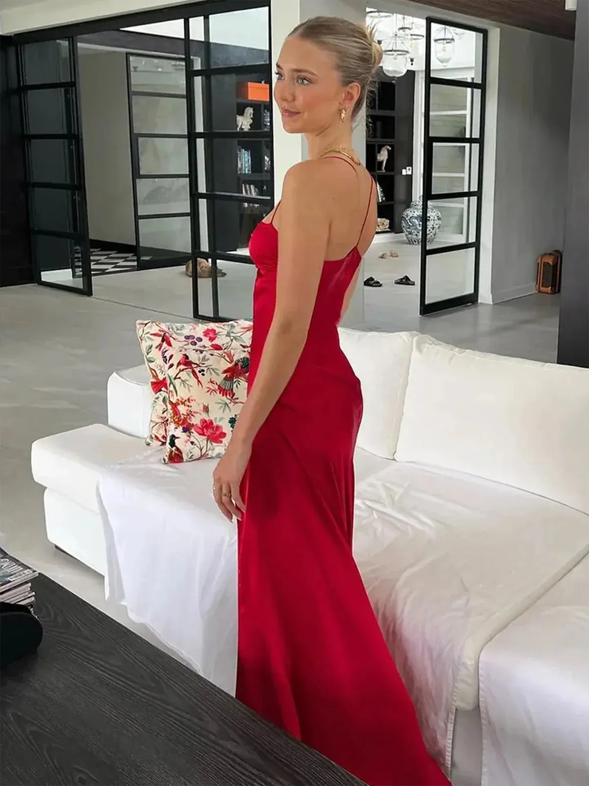 Notori | Spaghetti Straps Red Sheath Long Prom Dresses With Split