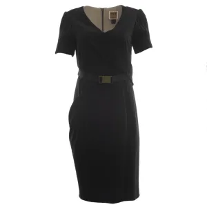 NUE by Shani Women's Black Knit Sleeve Belted Sheath Dress S248 $290 NWT