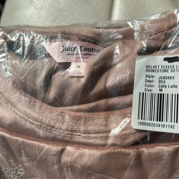 NWT JUICY COUTURE Cafe Latte Embossed Logo Short Sleeve Velvet Fleece Lounge Set