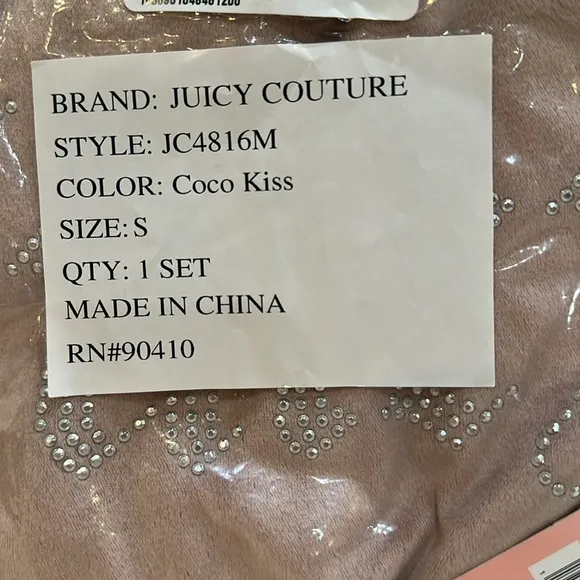 NWT JUICY COUTURE Coco Kiss 2pc Velvet Lounge Top&amp;Pants Set With Rhinestone Logo