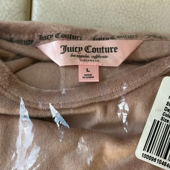 NWT JUICY COUTURE Coco Kiss 2pc Velvet Lounge Top&amp;Pants Set With Rhinestone Logo